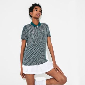 Lacoste SPORT Roland Garros Printed Cotton Polo Shirt Dámské - Polo Zelene / Bílé / Červené | CZ-AoO